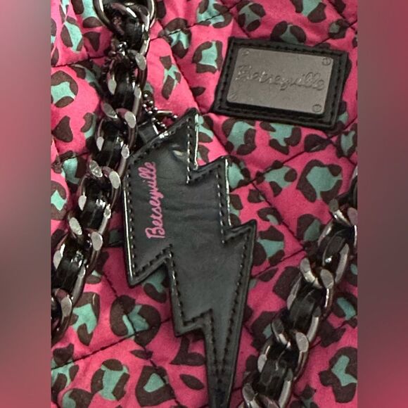 Betseyville Vintage Betsey Johnson Pink Cheetah Quilted Barrel Purse Habdbag - Picture 7 of 12